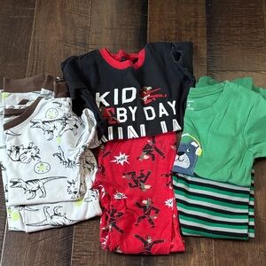 Kids Pajama Set Bundle - Black, Red, Green, White Dino & Ninja Prints Lot